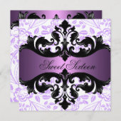 Invitation florale pourpre et noire d'anniversaire (Devant / Derrière)