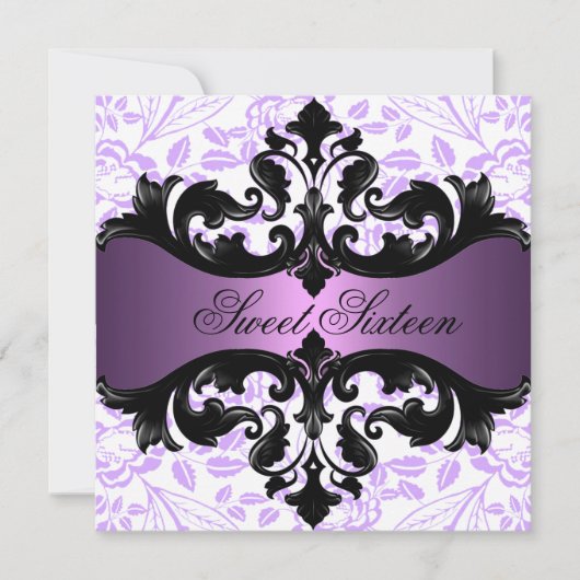 Invitation florale pourpre et noire d'anniversaire (Devant)