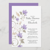 Invitation florale pourpre moderne de baby shower (Devant / Derrière)