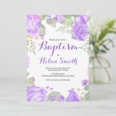 Invitation Florale Purple Girl Baptism (Debout devant)
