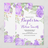 Invitation Florale Purple Girl Baptism (Devant / Derrière)