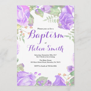 Invitation Florale Purple Girl Baptism
