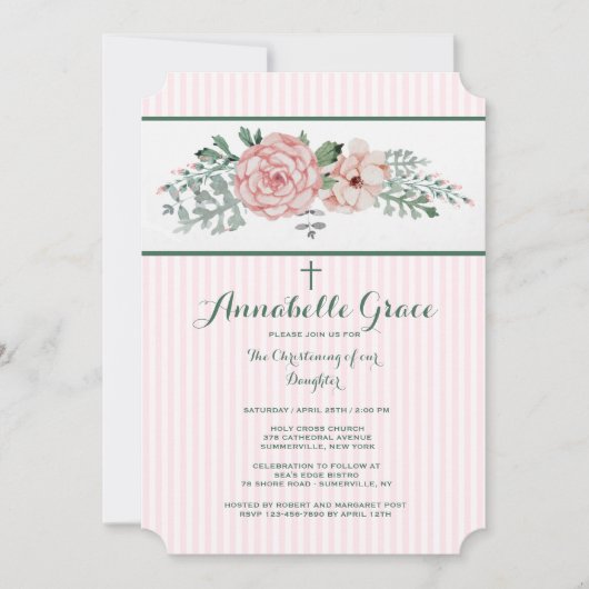 Invitation florale rayée rose (Devant)