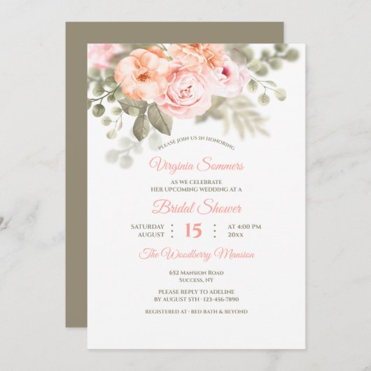 Invitation florale romantique de blanc de Fête de (Devant / Derrière)