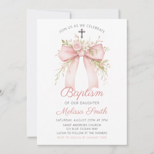 Invitation florale rose bow (Devant)