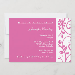 Invitation florale rose de Fête de la mariée de