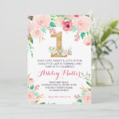 Invitation florale rose de premier anniversaire (Debout devant)