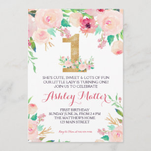 Invitation florale rose de premier anniversaire