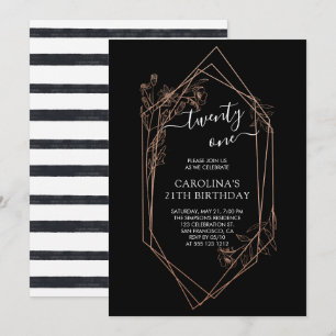 Invitation Florale rose d'or 21e anniversaire