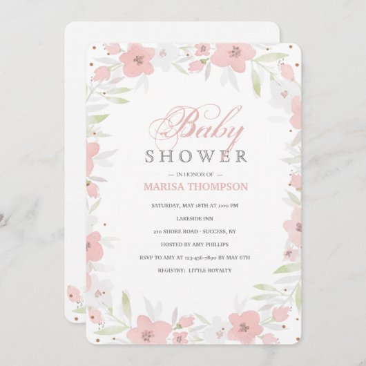 Invitation florale rose douce (Devant / Derrière)