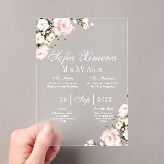 Invitation florale rose en acrylique (In situ (ordinateur de poche))