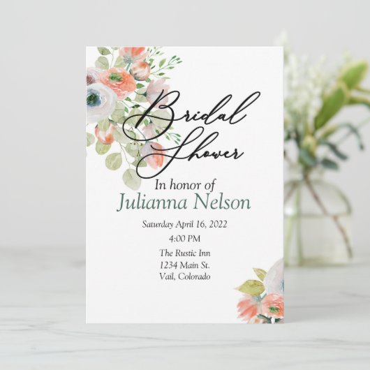 Invitation florale rose et bleu (Debout devant)