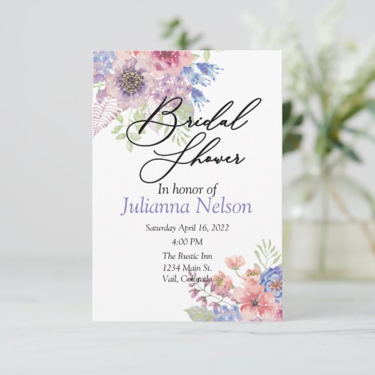 Invitation florale rose et bleu (Debout devant)