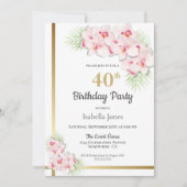 Invitation Florale rose et or 40e anniversaire (Devant)