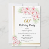 Invitation Florale rose et or 60e anniversaire (Devant)