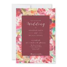 Invitation florale rose et rouge vibrante 