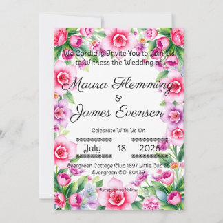 Invitation florale rose et violette