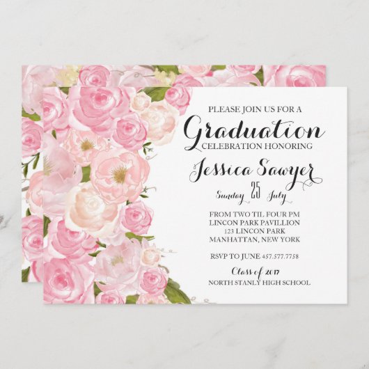 Invitation florale rose lumineuse de fête de (Devant / Derrière)