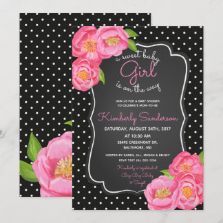 Invitation florale rose noire et blanche de baby
