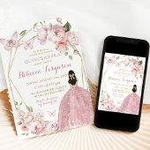 Invitation Florale rose or mexicaine Princesse Quinceañera