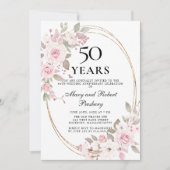 Invitation Florale Rose Pâle Élégante 50e Annivers (Devant)