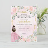 Invitation Florale rose pâle princesse Tiara Quinceañera (Debout devant)