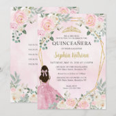 Invitation Florale rose pâle princesse Tiara Quinceañera (Devant / Derrière)