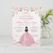 Invitation Florale rose pâle princesse Tiara Quinceañera (Debout devant)
