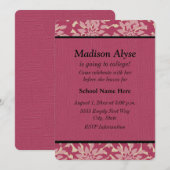 Invitation florale rose "Partir à l'université" (Devant / Derrière)
