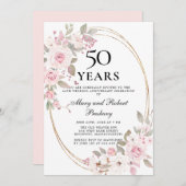 Invitation Florale Rose Poudrée Élégante 50e Anniv (Devant / Derrière)