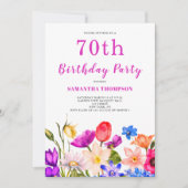 Invitation florale rose pour 70e anniversaire (Devant)