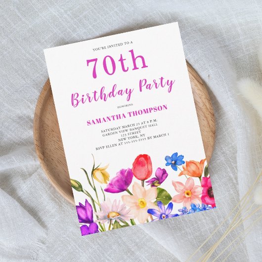 Invitation florale rose pour 70e anniversaire