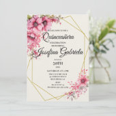 Invitation florale rose pour Quinceañera (Debout devant)