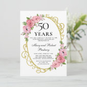 Invitation Florale Rose Rose Élégante 50e Annivers (Debout devant)