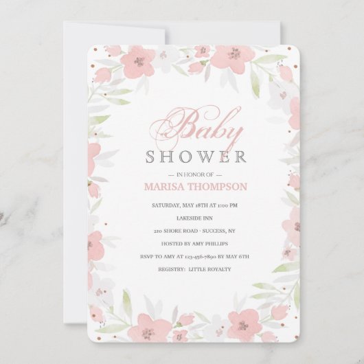 Invitation florale rose tendre (Devant)