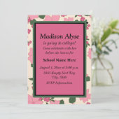 Invitation Florale rose vintage "Off To College" (Debout devant)