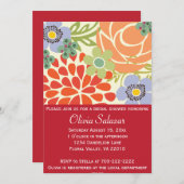 Invitation florale rouge de Fête de la mariée de (Devant / Derrière)