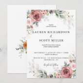 Invitation florale rouge poussiéreuse et rose (Devant / Derrière)