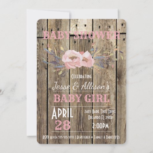 Invitation florale rustique de baby shower de bébé (Devant)