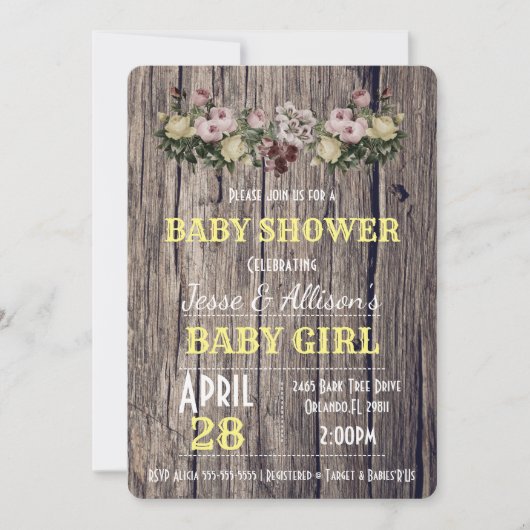 Invitation florale rustique de baby shower de bébé (Devant)