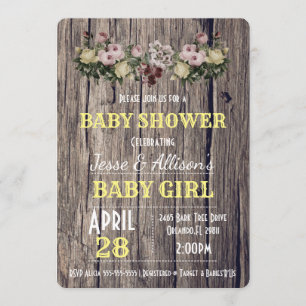 Invitation florale rustique de baby shower de bébé