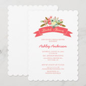 Invitation florale rustique rose de corail de Fête (Devant / Derrière)