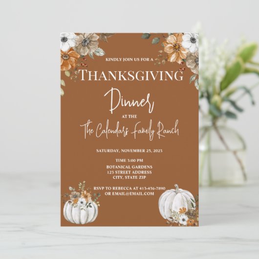 Invitation Florale Rustique Thanksgiving (Debout devant)