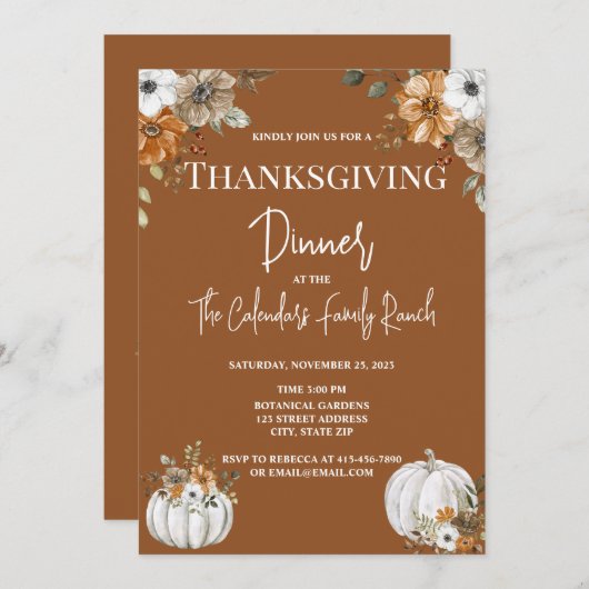 Invitation Florale Rustique Thanksgiving (Devant / Derrière)