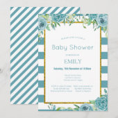 Invitation florale sarcelle modifiable, mariage, b (Devant / Derrière)