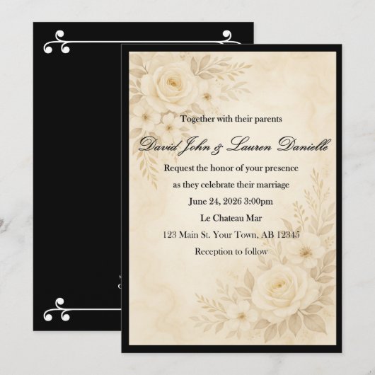 Invitation Florale Sépia Élégante (Devant / Derrière)