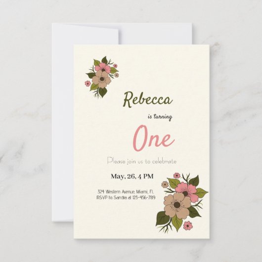 Invitation florale simple (Devant)