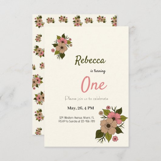 Invitation florale simple (Devant / Derrière)