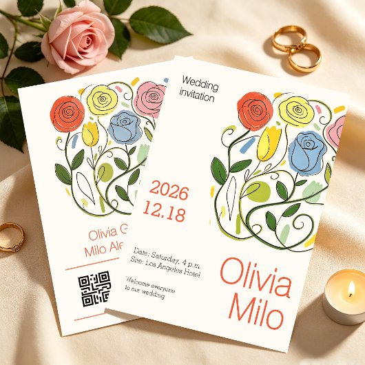 Invitation florale simple et moderne dessinée à la