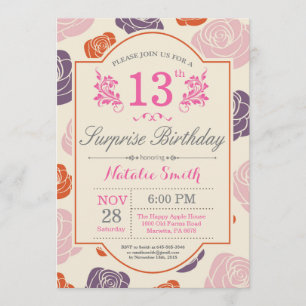 Invitation Florale surprise 13e anniversaire Rose 